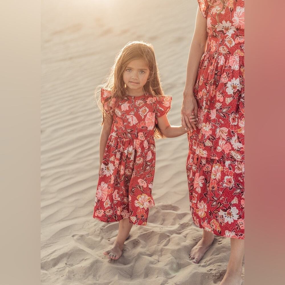 Jessa Kae Prickly Pear red floral ruffle girls dress 12-18m